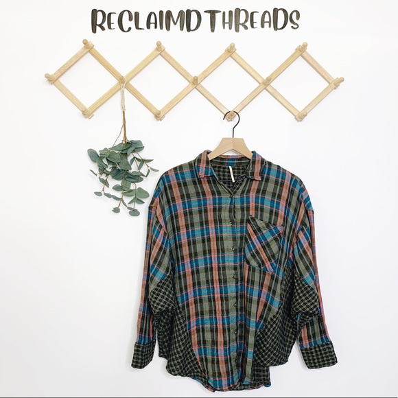 Free People one of the guy plaid dolman sleeve top - Picture 2 of 8